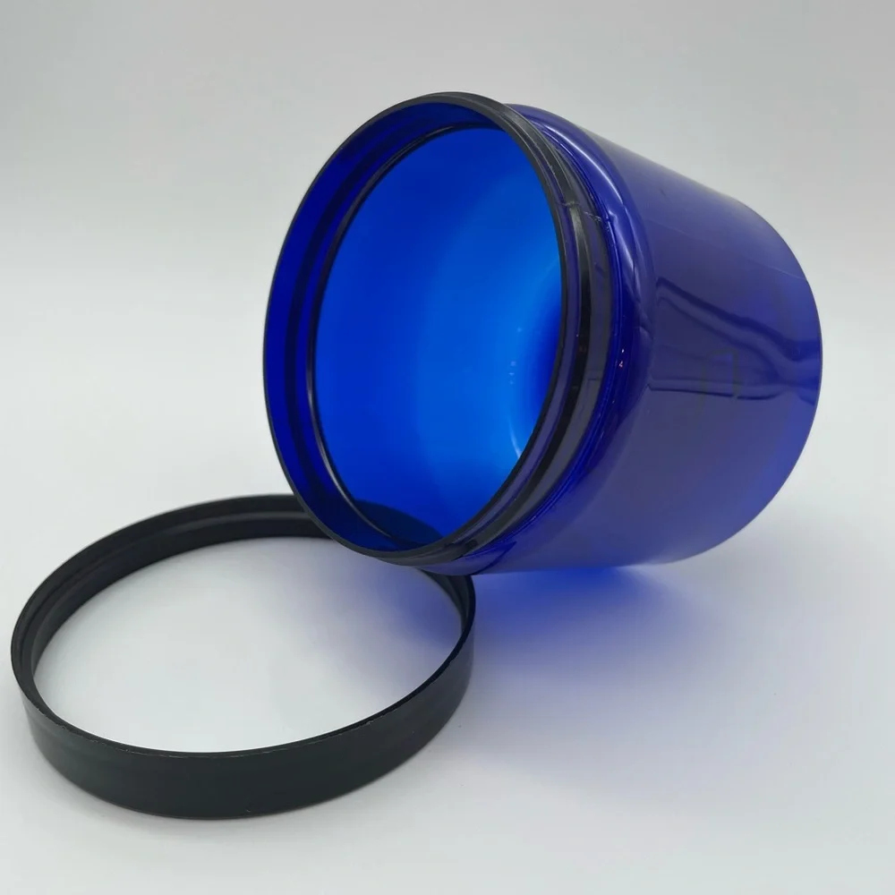 16oz Cobalt Blue Plastic Cosmetic Jars with Black Screw Lids - Set of Six